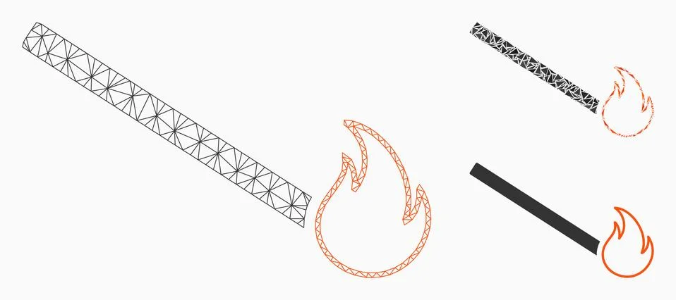 Match Flame Vector Mesh Network Model and Triangle Mosaic Icon 스톡 일러스트