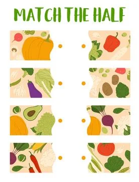 Match the half of harvest raw vegetables game Illustrazione stock