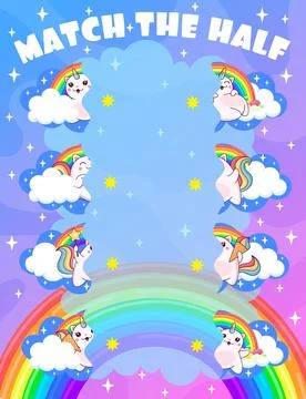 Match the half of magic caticorn cat characters Illustrazione stock
