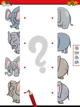 Match halves of elephant educational game Illustrazione stock