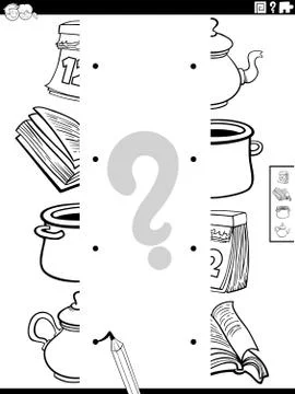 Match halves of object pictures coloring book page Ilustração Stock