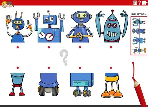 Match halves of pictures with comic robots educational activity Stock Illustration