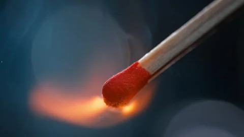 Match Igniting in Slow Motion and Macro, Red Sulfur-Potassium Stock Footage 271007907