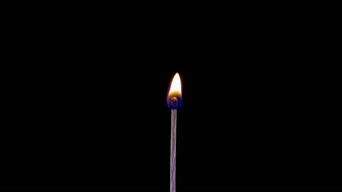 Match lighting and burning on black background. The match lights up, burns and Stock Footage 120701707