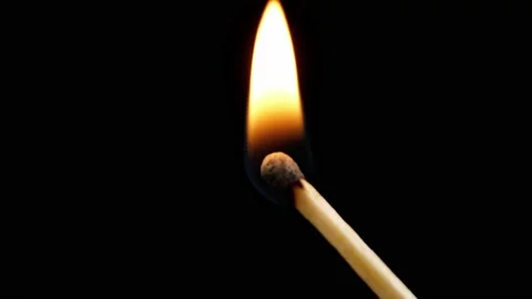 The match lights itself on a black background. Match burning. Wooden match Stock Footage 229194271