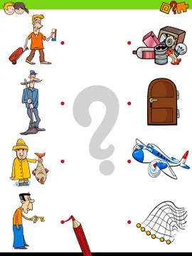 Match men and objects game for kids Ilustração Stock