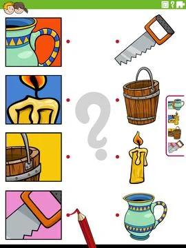 Match objects and clippings educational game Ilustração Stock