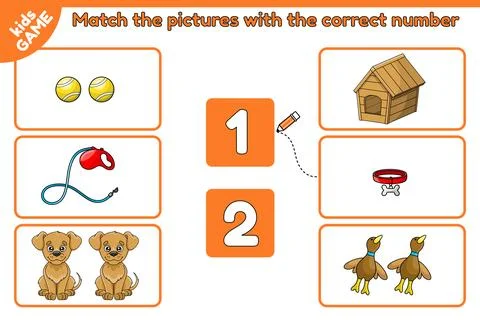 Match pictures with the correct number math game Stock Illustration