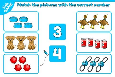 Match pictures with the correct number math game Stock Illustration