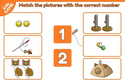 Match pictures with the correct number math game Stock Illustration