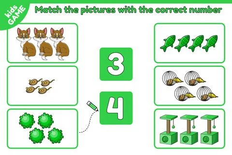 Match pictures with the correct number math game Stock Illustration