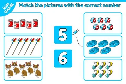 Match pictures with the correct number math game Stock Illustration