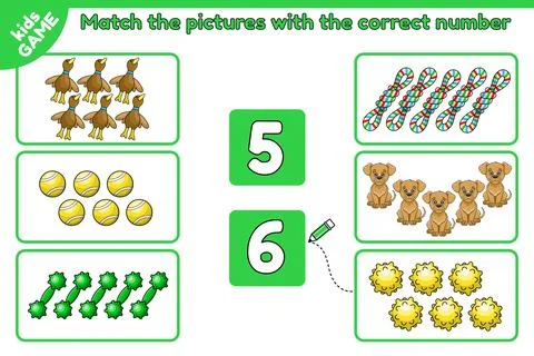 Match pictures with the correct number math game Stock Illustration