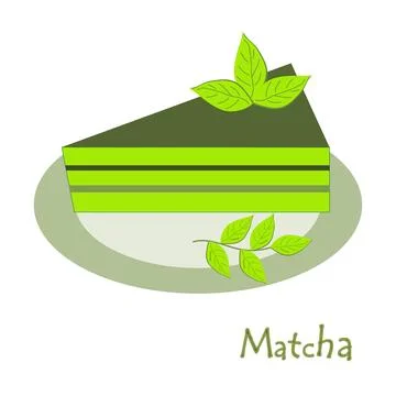 Match. A piece of green matcha cake. Plant for cooking ingredients, baking and Stock Illustration