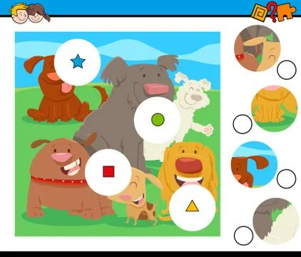 Match pieces puzzle with comic dogs イラスト素材