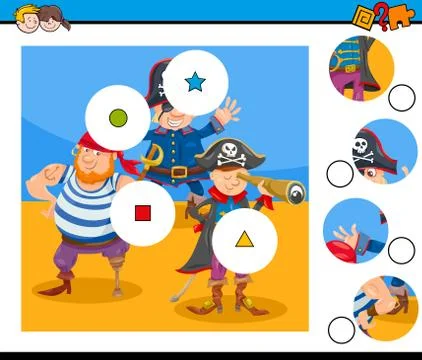Match pieces puzzle game with pirates Illustrazione stock