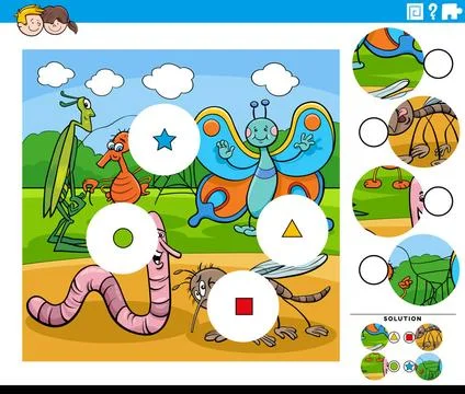 Match pieces task with cartoon insects characters Cartoon illustration of ... Stock Photos