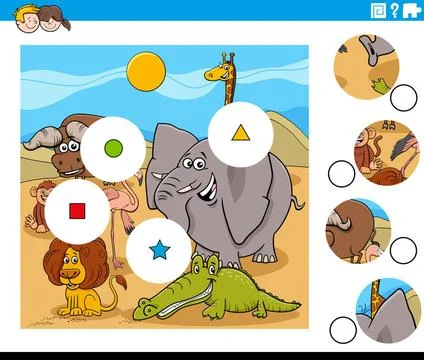Match pieces task with comic animal characters Cartoon illustration of edu... Stock Photos