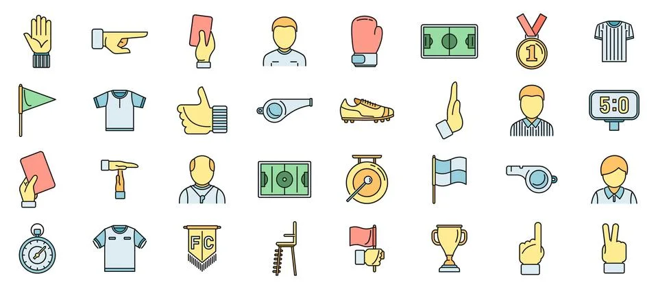 Match referee icons set vector color line Stock Illustration