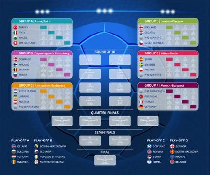 Match schedule, template for web, print, football results table, vector illus Illustrazione stock
