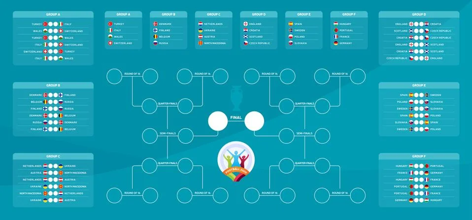 Match schedule, template for web, print, football results table, flags of Eur イラスト素材