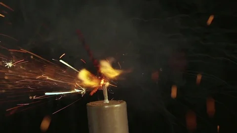 Match set fire to the explosive fuse and the fire quickly spread to the bomb. Stock Footage 79307021