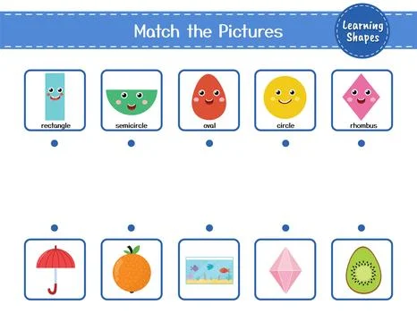 Match the shapes with objects. Educational activity page for kids Stock Illustration