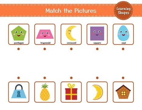 Match the shapes with objects. Puzzle activity page for kids Stock Illustration