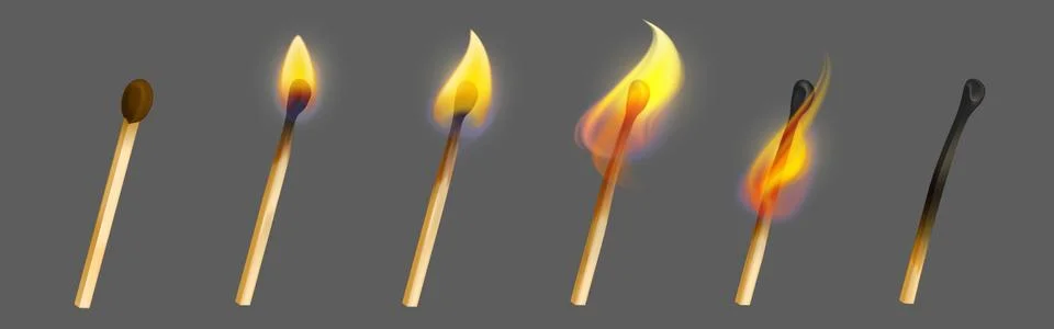 Match stick with fire in different stage of burn Stock Illustration