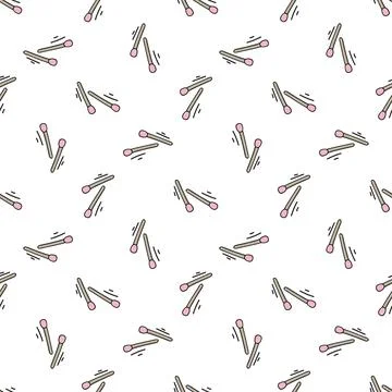 Match stick seamless pattern red head. Matches repeated hand drawn illustrati Stock Illustration