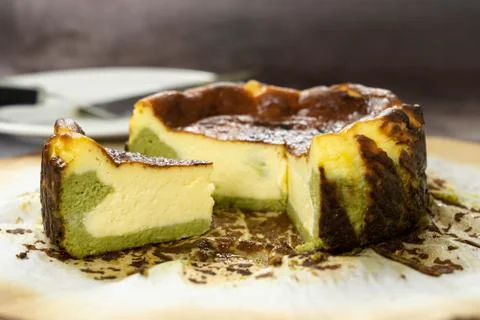 Matcha basque burnt cheesecake Stock Photos