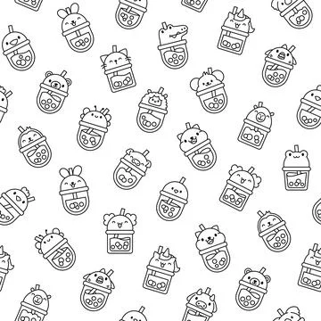 Matcha bubble tea. Coloring Page. Stock Illustration