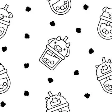 Matcha bubble tea. Coloring Page. Stock Illustration