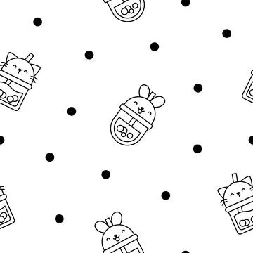 Matcha bubble tea. Coloring Page. Stock Illustration