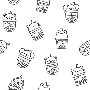 Matcha bubble tea. Coloring Page. Stock Illustration