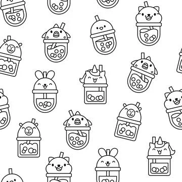 Matcha bubble tea. Coloring Page. Stock Illustration