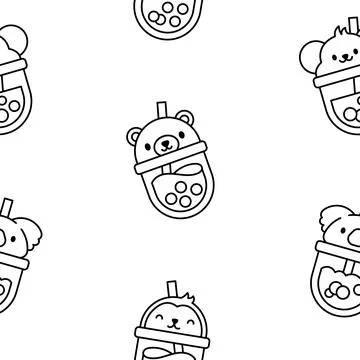 Matcha bubble tea. Coloring Page. イラスト素材