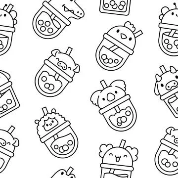 Matcha bubble tea. Coloring Page. Stock Illustration