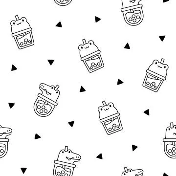 Matcha bubble tea. Coloring Page. イラスト素材