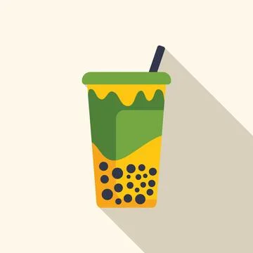 Matcha bubble tea in plastic cup with straw casting long shadow Stock Illustration