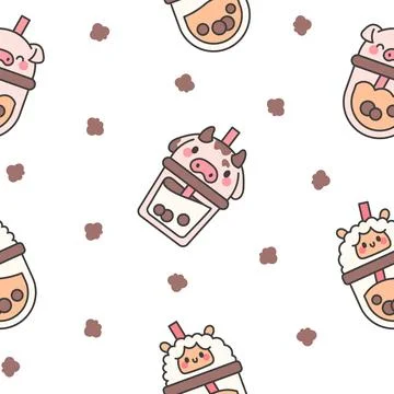 Matcha bubble tea. Seamless pattern. Stock Illustration