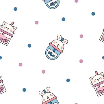 Matcha bubble tea. Seamless pattern. Stock Illustration