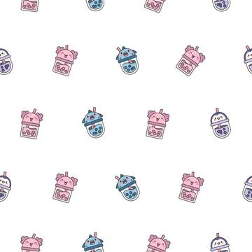 Matcha bubble tea. Seamless pattern. Illustrazione stock