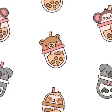 Matcha bubble tea. Seamless pattern. Stock Illustration