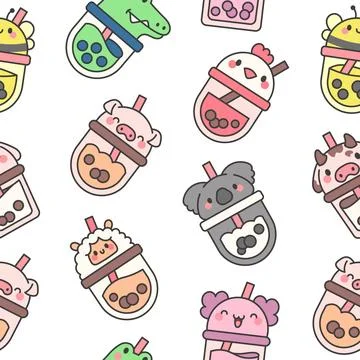 Matcha bubble tea. Seamless pattern. Stock Illustration