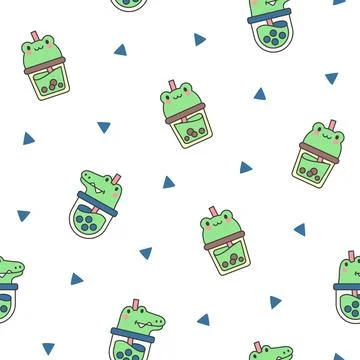 Matcha bubble tea. Seamless pattern. Stock Illustration