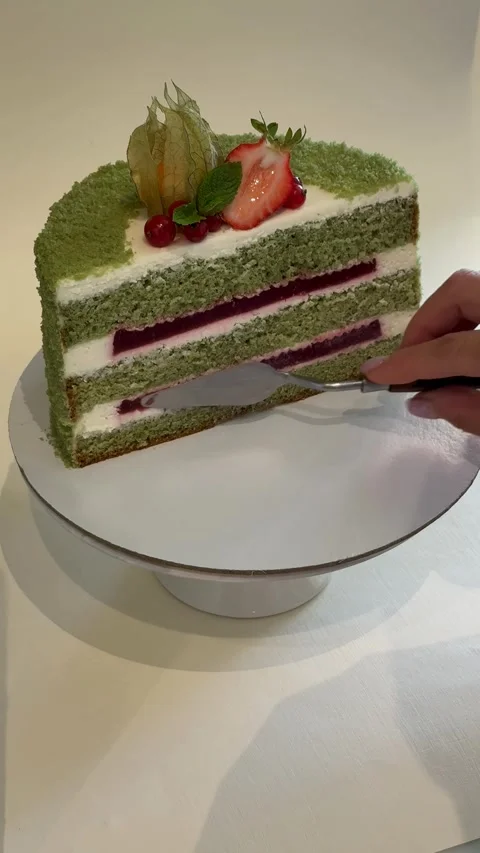Matcha Cake Slice Stock Footage 312945347
