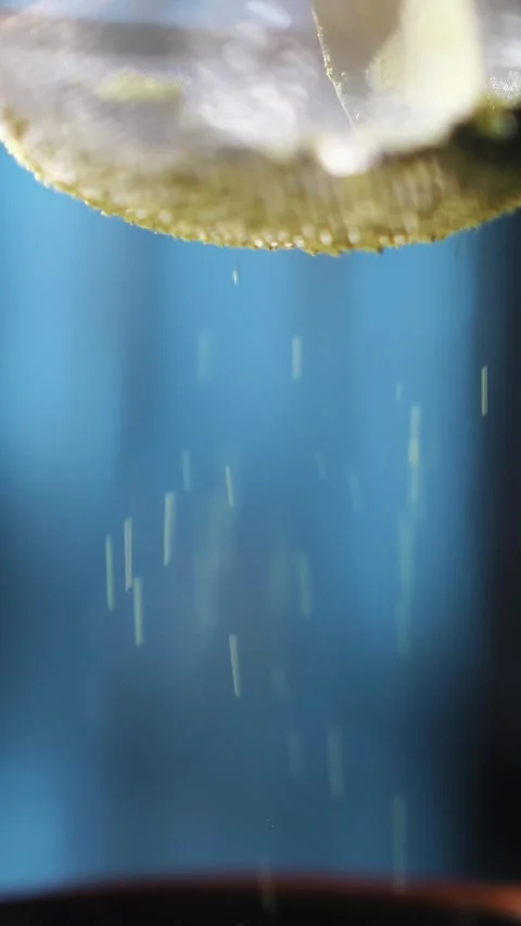 Matcha. close-up. sifting green matcha tea powder. Making matcha green tea in Stock Footage 323514652