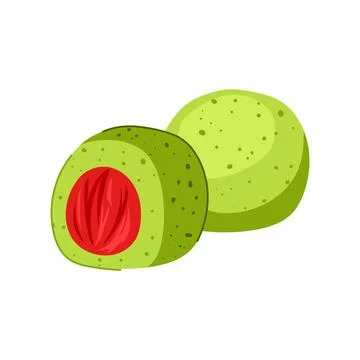 Matcha dessert mochi with red bean filling illustration Stock Illustration