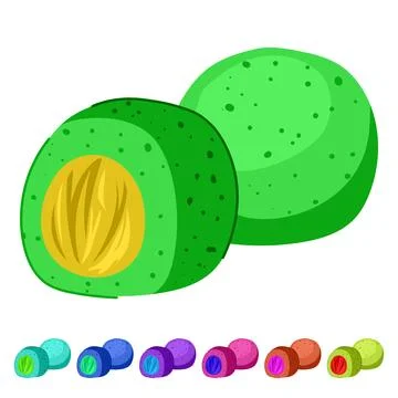 Matcha dessert mochi with red bean filling graphic Stock Illustration